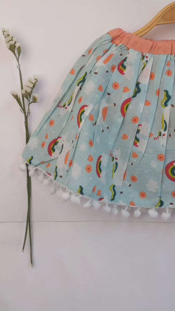Rainbow Printed Baby Girl Cotton Skirt With Bloomer and Top